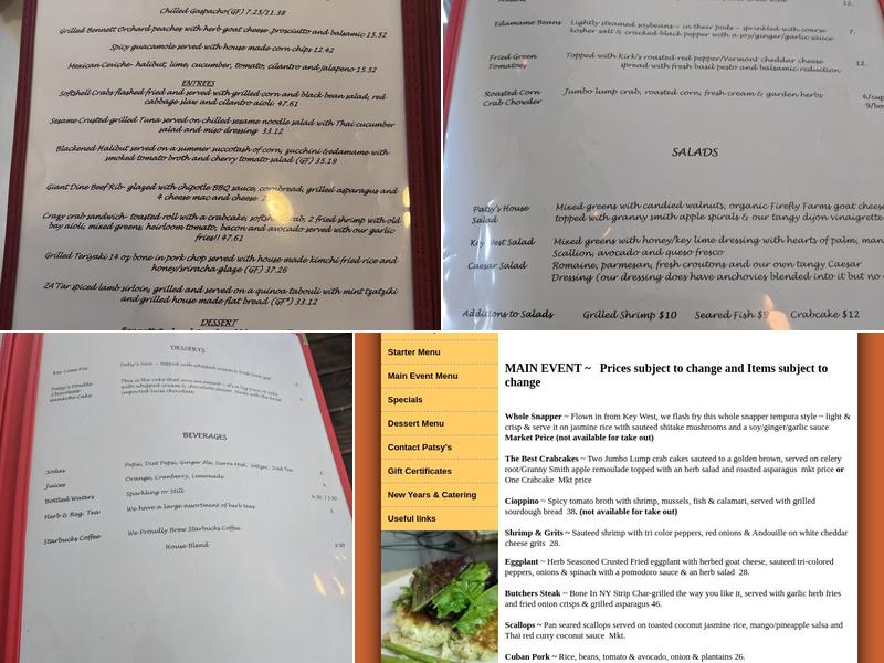 Patsy's Restaurant Menu