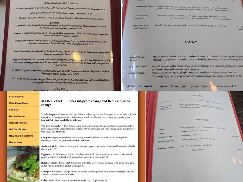 Patsy's Restaurant Menu