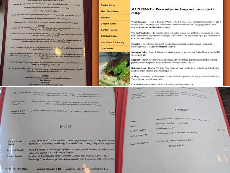 Patsy's Restaurant Menu
