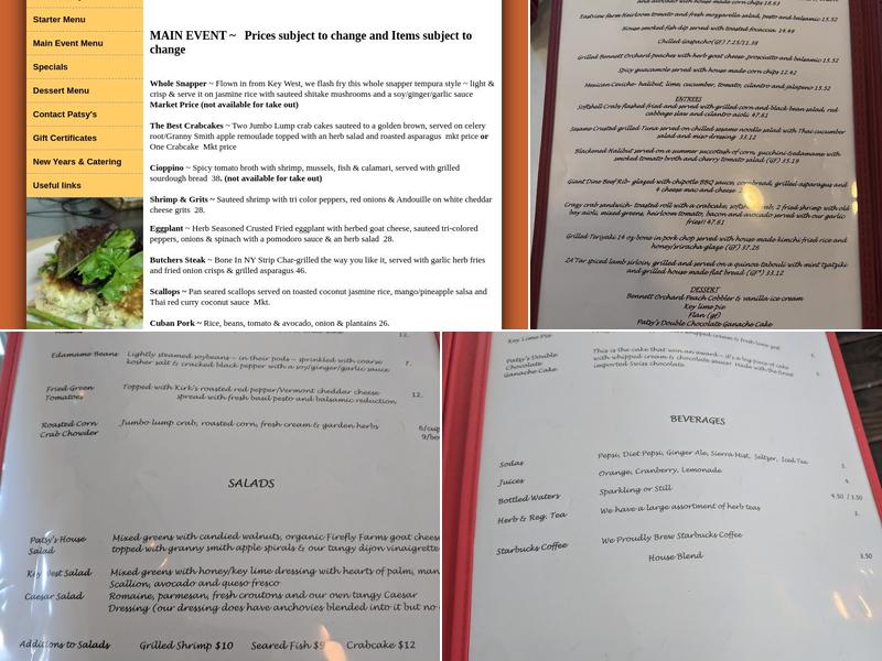 Patsy's Restaurant Menu