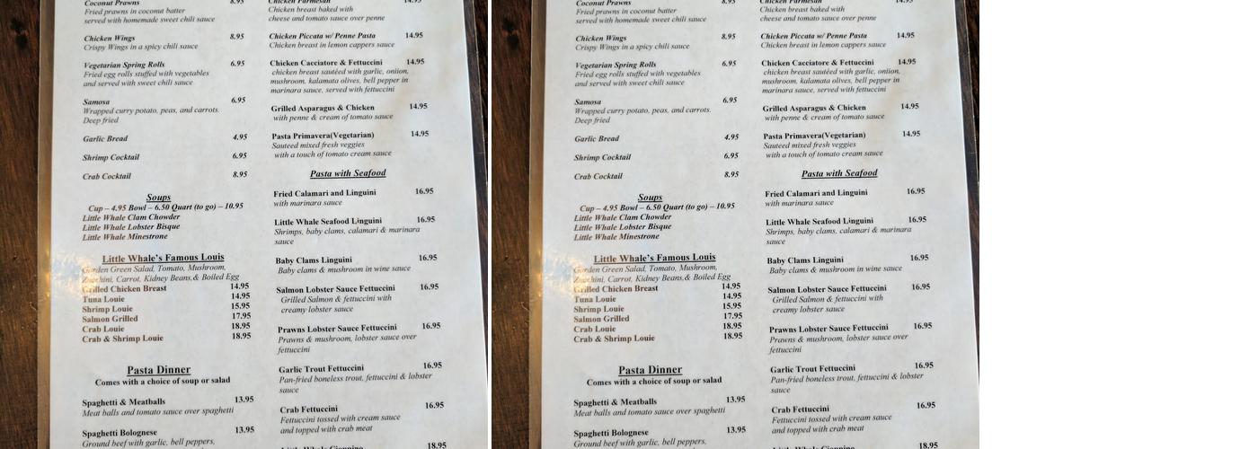 Little Whale Seafood Menu