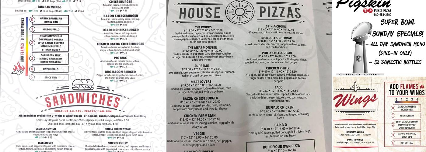 Pigskin Pub & Pizza Menu