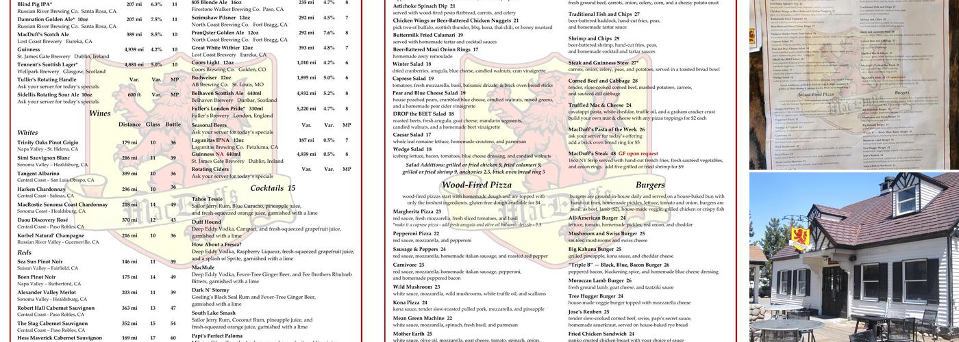 MacDuff's Pub Menu
