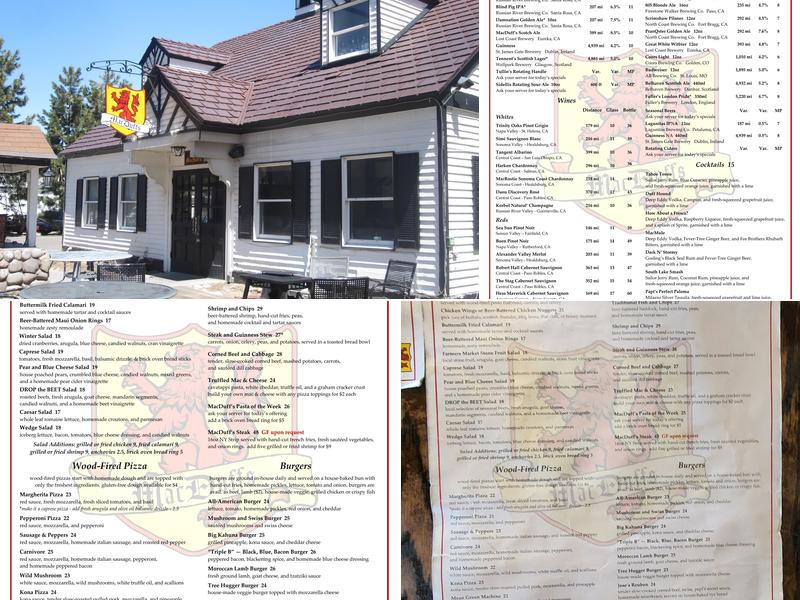 MacDuff's Pub Menu