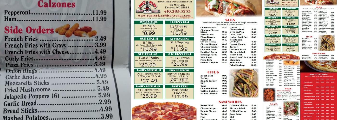 Tony's Pizza Menu