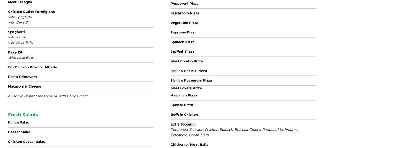 Roman Delight Pizza Menu