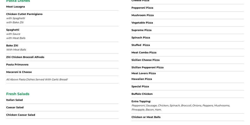 Roman Delight Pizza Menu