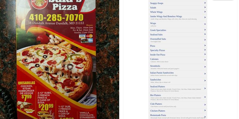 Safa's Pizza Menu