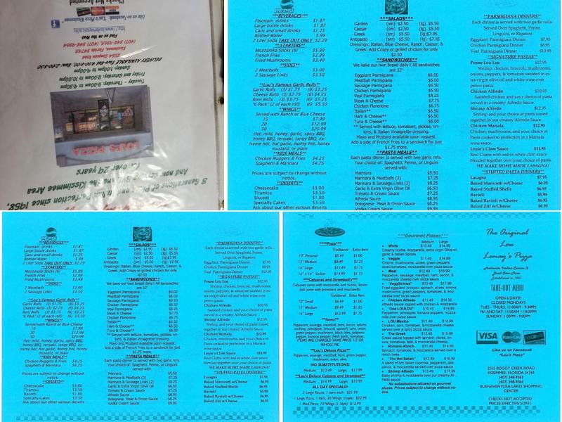 Lou's Pizza Pasta & Subs Menu