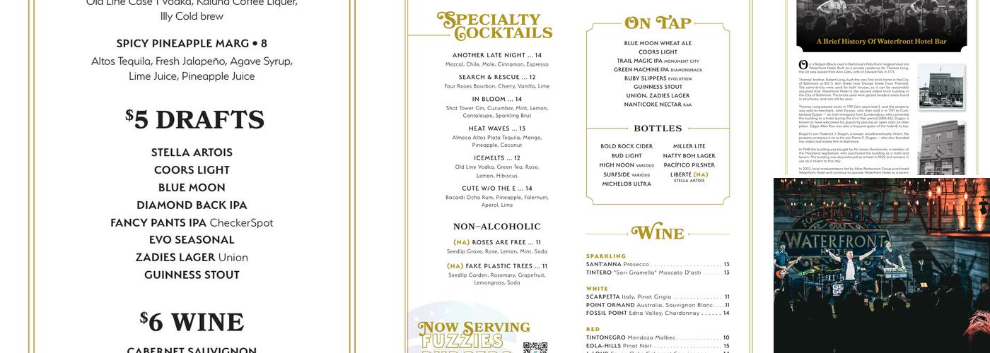 Waterfront Hotel Menu