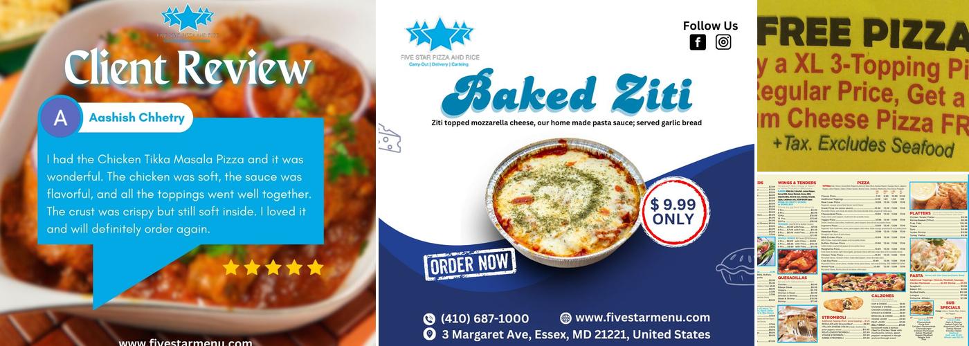 Five Star Pizza And Rice Menu