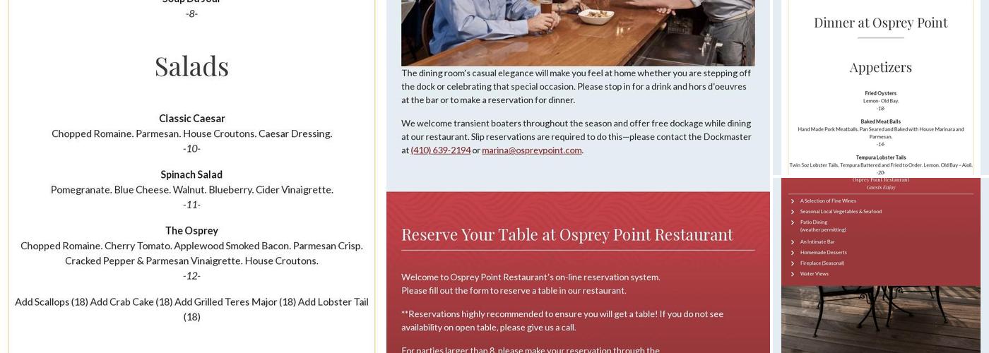 Osprey Point Inn Menu