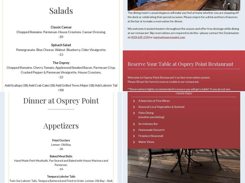 Osprey Point Inn Menu