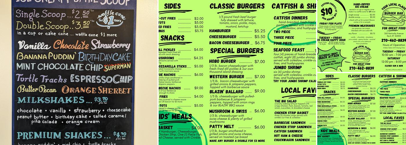 The Burger Bar Menu