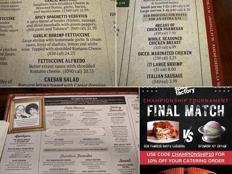 The Old Spaghetti Factory Menu