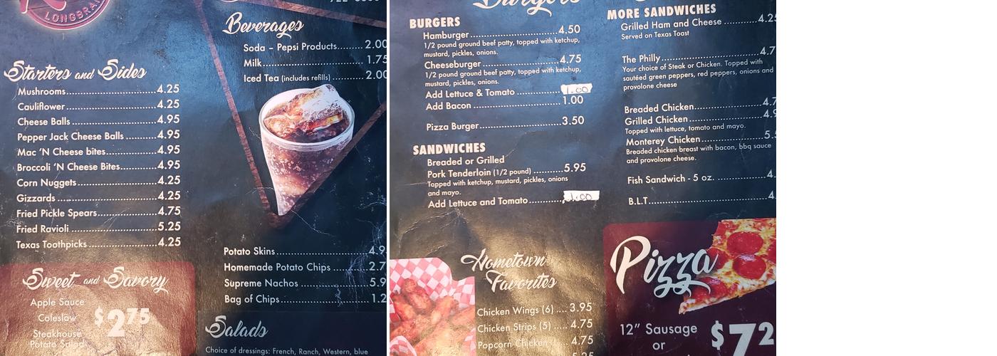 Ray's Longbranch Menu