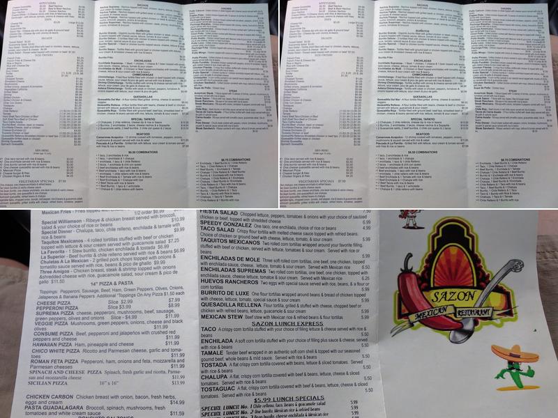 Sazon Mexican Restaurant Menu