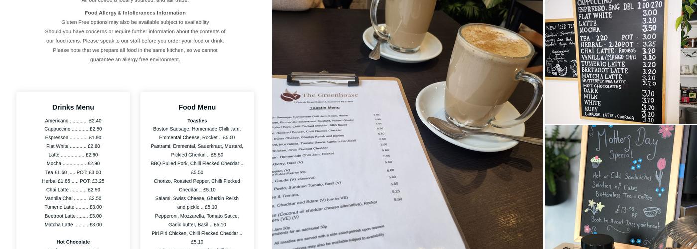 The Greenhouse Coffee Shop Menu