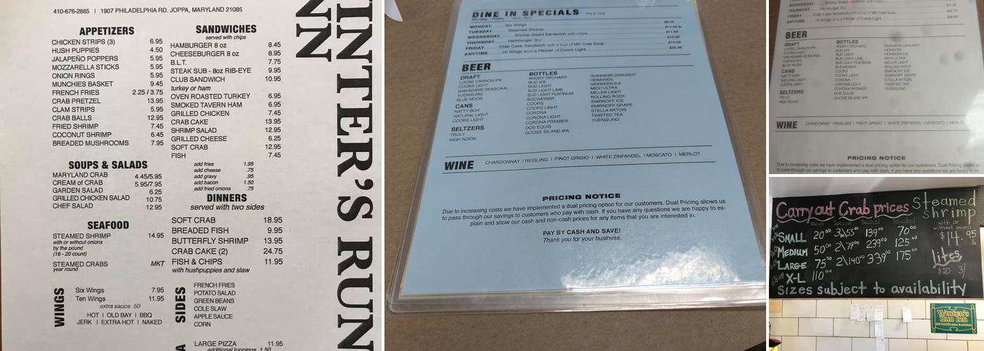 Winters Run Inn Inc Menu