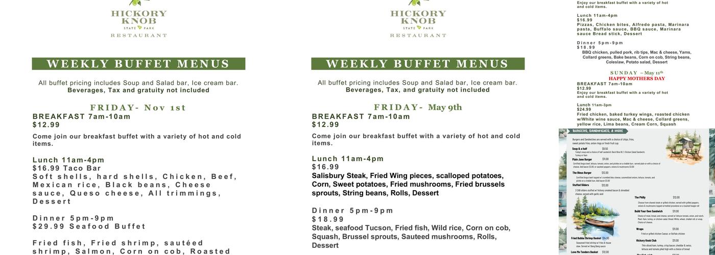 Hickory Knob Restaurant Menu