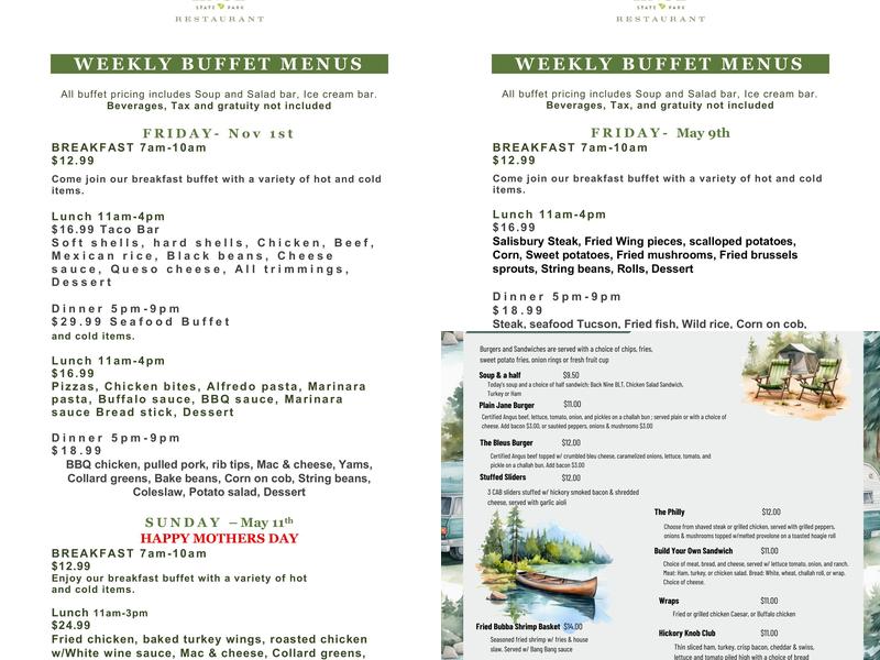Hickory Knob Restaurant Menu