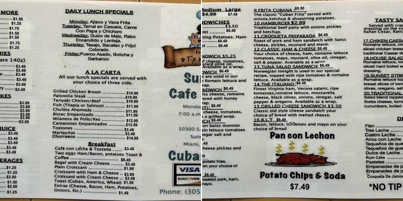Sunset Cafe Grill Menu
