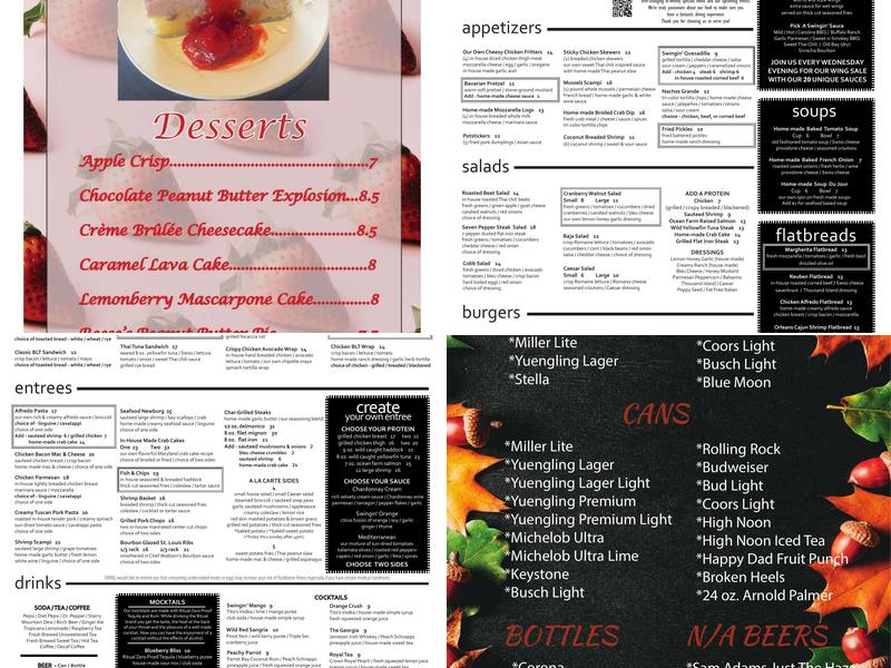 Swing at Lykens Valley Menu