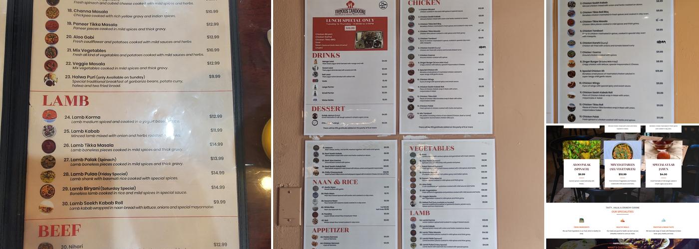 Famous Tandoori Menu