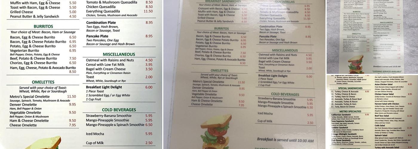 Metro Cafe Menu