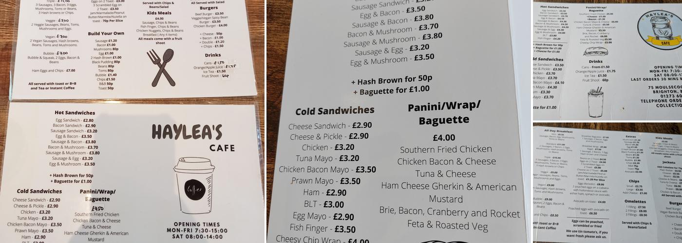 Haylea's Cafe Menu