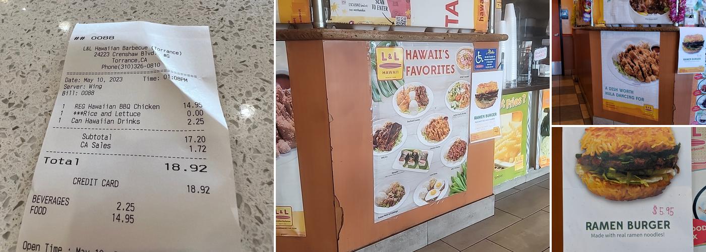 L&L Hawaiian Barbecue Menu