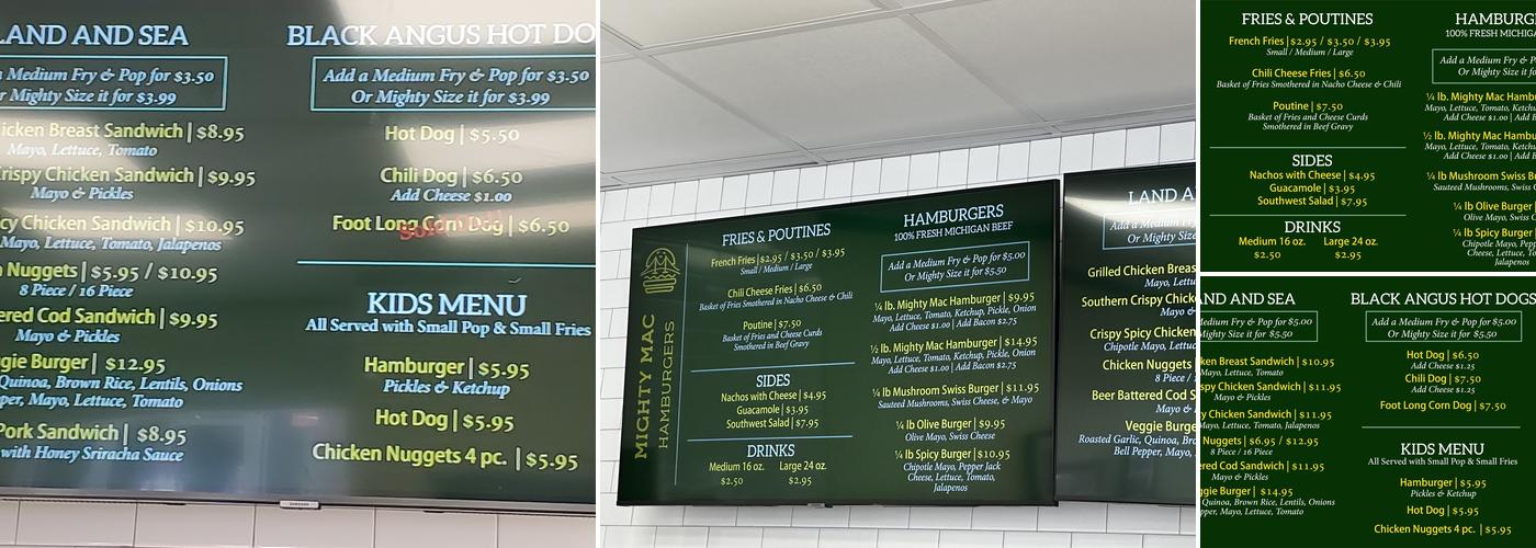 Mighty Mac Hamburgers Menu
