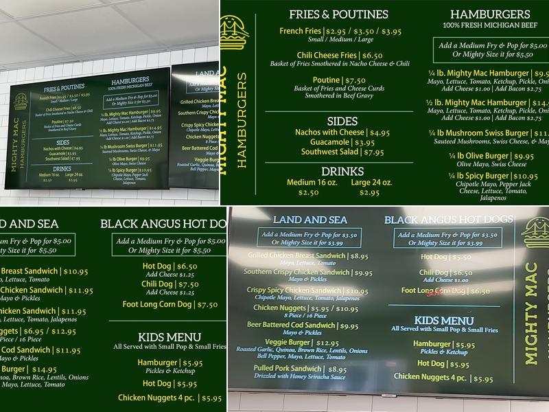 Mighty Mac Hamburgers Menu