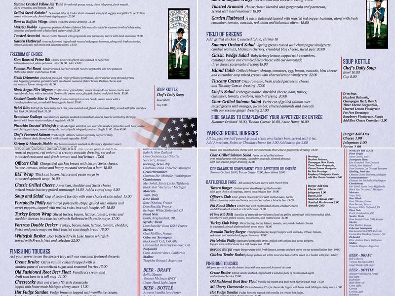 Yankee Rebel Tavern Menu