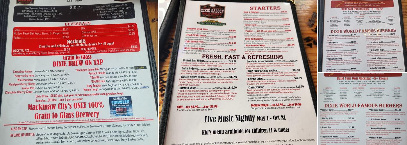 Dixie Saloon Menu