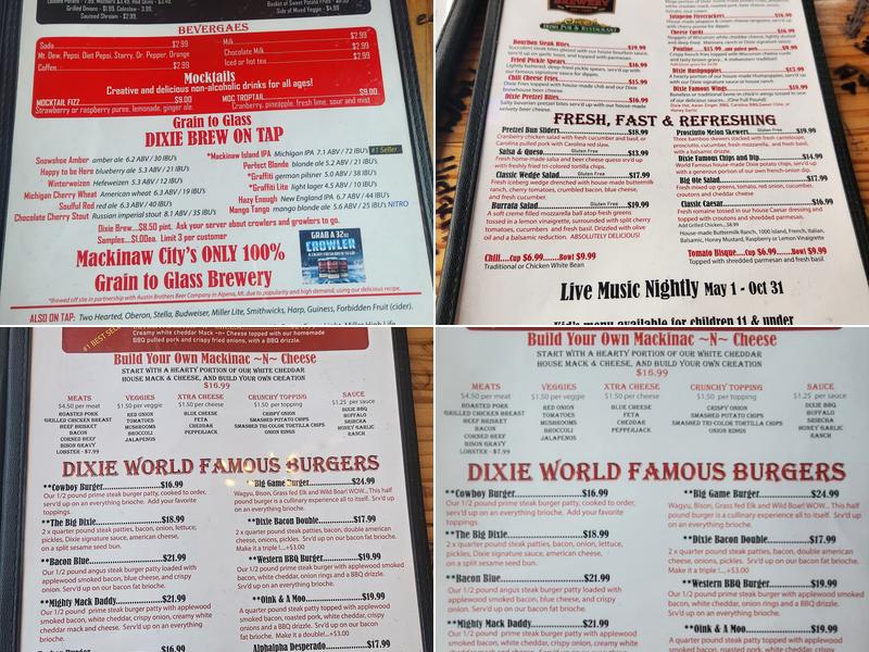 Dixie Saloon Menu
