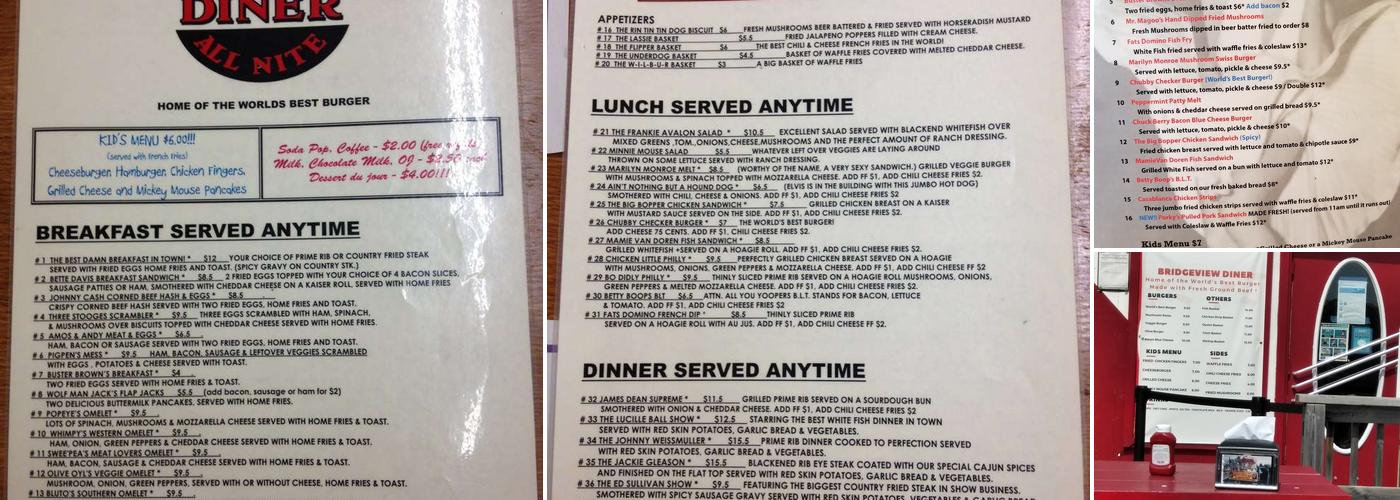 Bridgeview Diner Menu