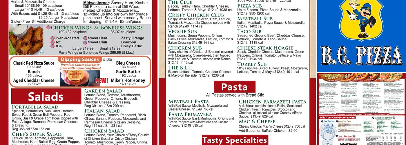 BC Pizza Menu