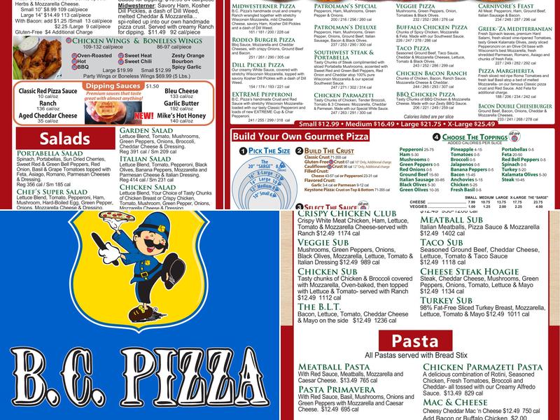 BC Pizza Menu