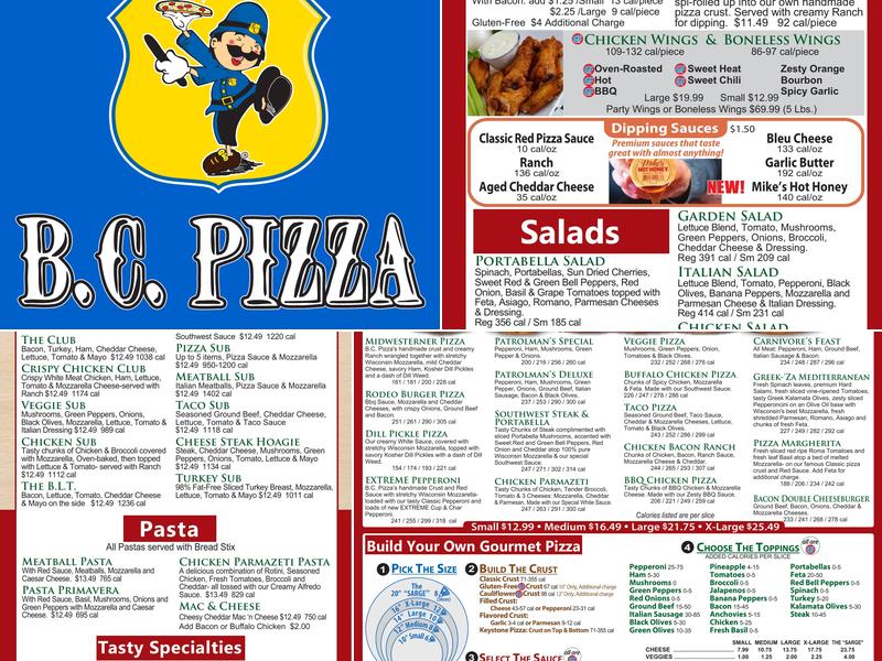 BC Pizza Menu