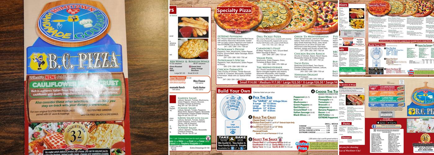 B.C. Pizza Menu