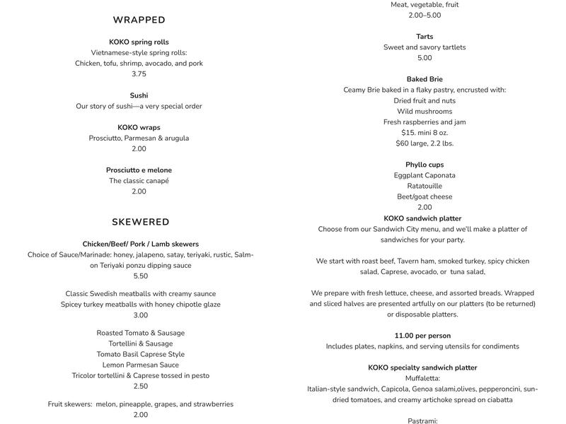 KOKO Coffee/Deli/Carry-Out Menu