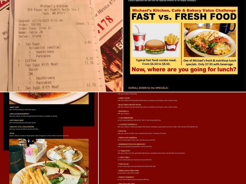 Michael's Kitchen Restaurant & Bakery Menu