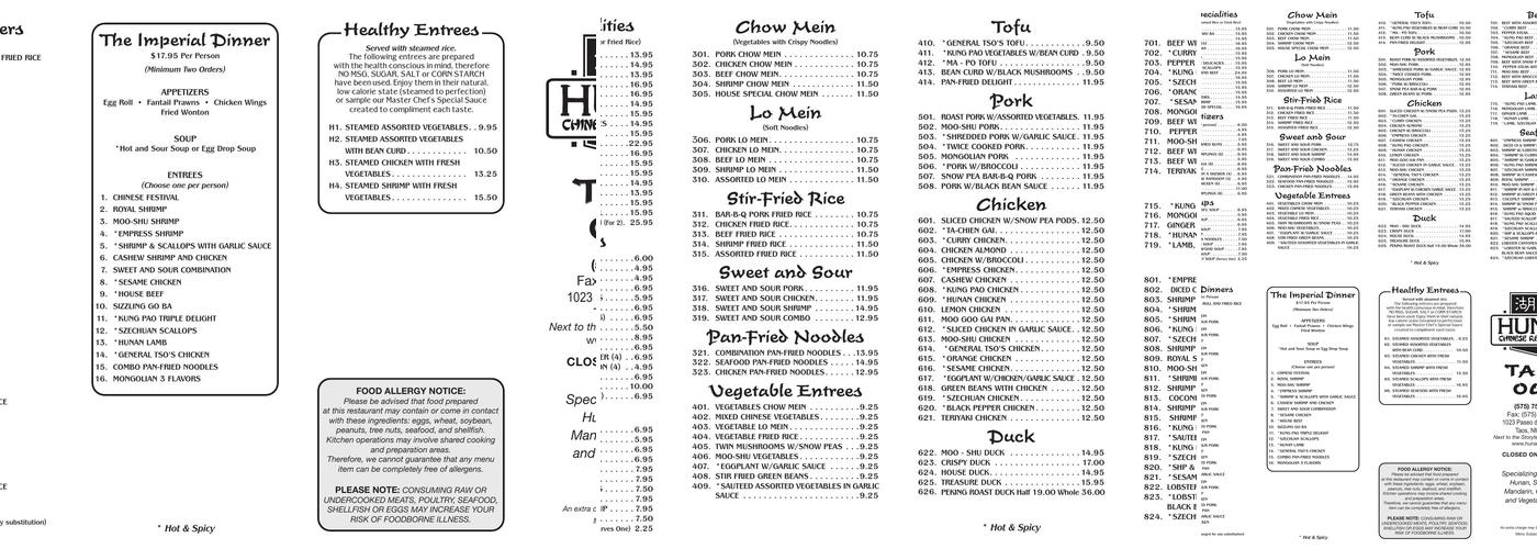 Hunan Menu