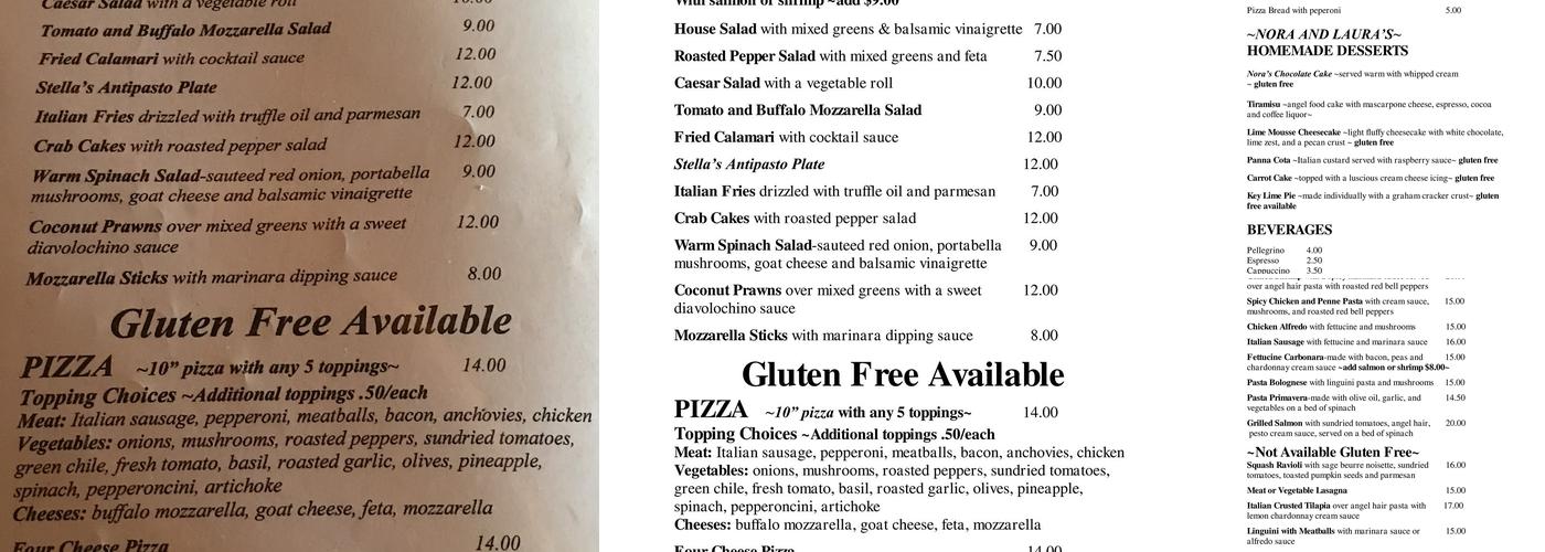 Stella's Menu