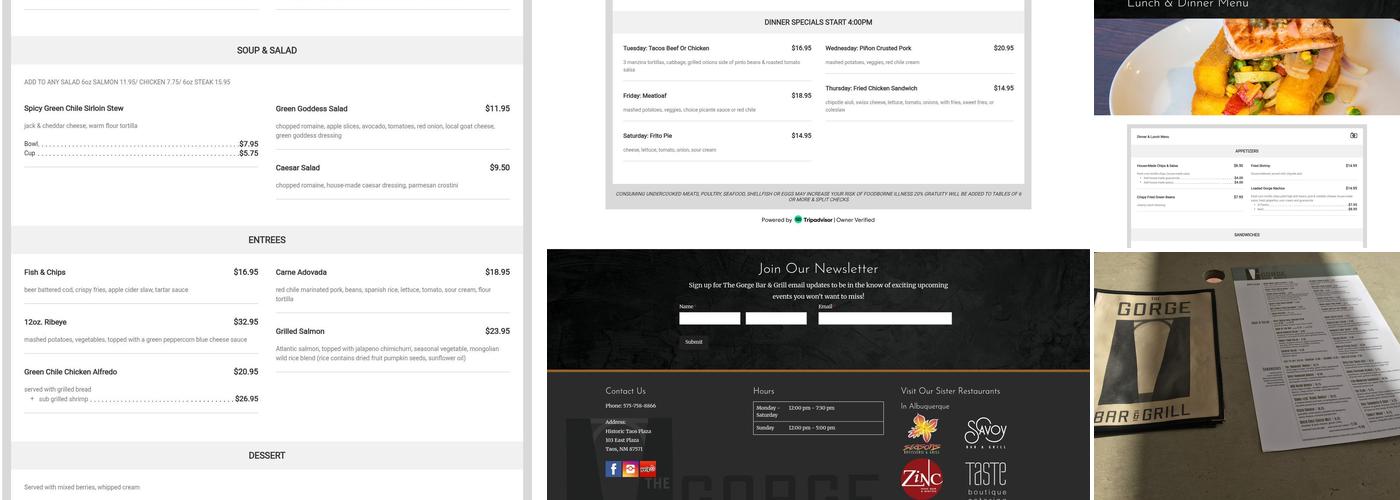 The Gorge Bar and Grill Menu