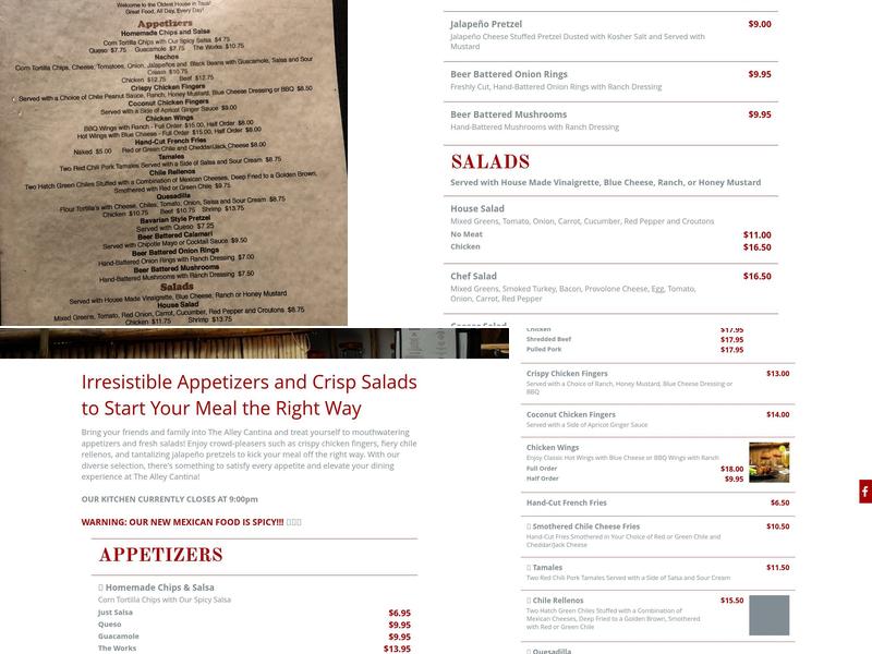 The Alley Cantina Menu