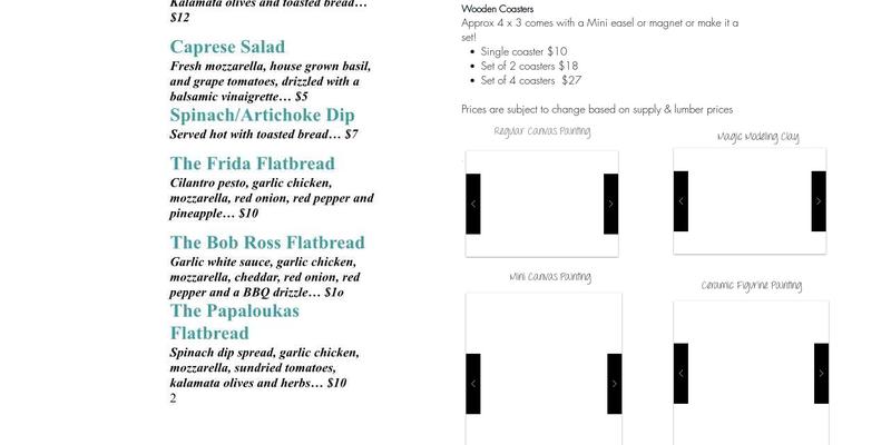 Art Bar 39 Traveling Paint and Sip Company Menu