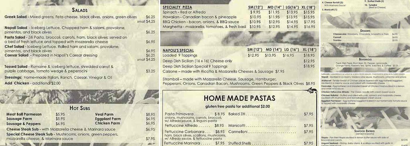Napoli's Pizza & Restaurant | East Plano, TX Menu