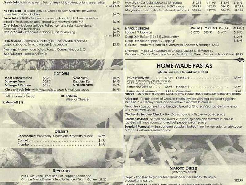 Napoli's Pizza & Restaurant | East Plano, TX Menu
